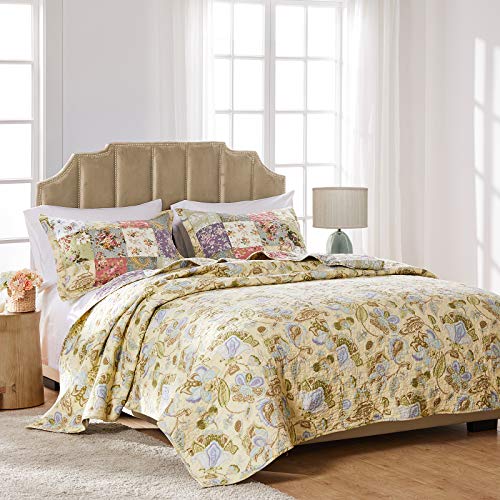 Full/Queen Cotton Patchwork Reversible Quilt Set - Blooming Prairie, 3-Piece