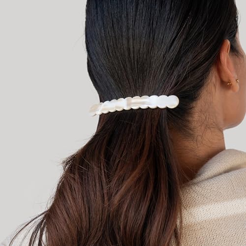 France Luxe Alba Scalloped Long Skinny Hair Barrette - Elegant Pearl Finish