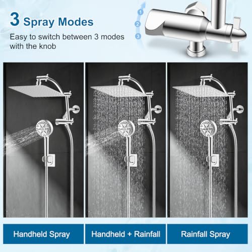Square 10-Inch Metal Rain Shower Head Combo Chrome - High Pressure Rainfall