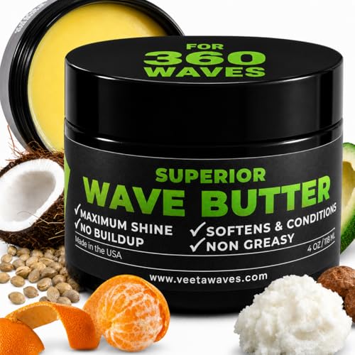 Veeta 360 Wave Butter & Pomade for Men – Non-Greasy Wave Cream with Shea & Tangerine Oil, 4 oz