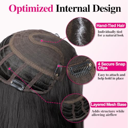 26 Inch Hair Topper for Women with Bangs - Black Brown Thinning Hair Volumizer