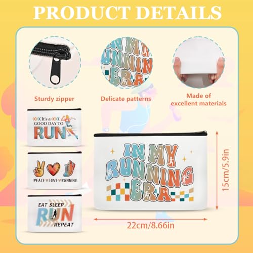 Running Accessories for Women, 4 Pcs Runner Makeup Bag Gifts Set, Cross Country Running Essentials, Track and Field Pouch, Marathon Gifts for Runners Women, Sports Cosmetic Bag