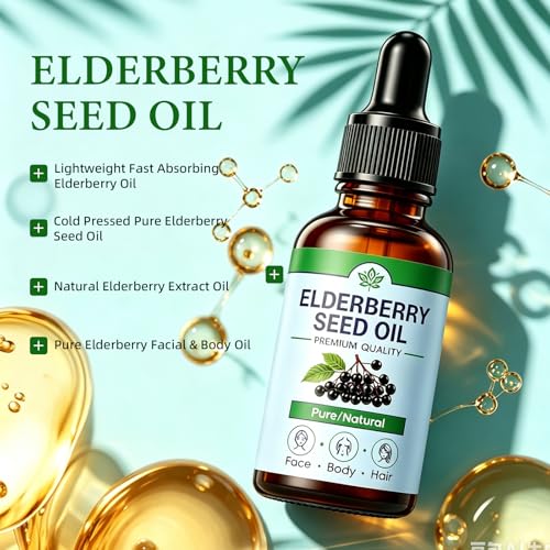 Elderberry Seed Oil - Pure, Cold Pressed Sambucus Nigra Serum for Face, Hair & Nails - Variation 1