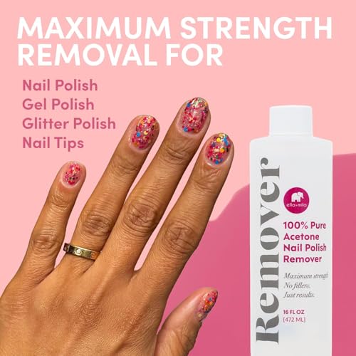 Ella+Mila 100% Pure Acetone Nail Polish Remover - Gel & Acrylic, 16 Fl Oz Pack of 3