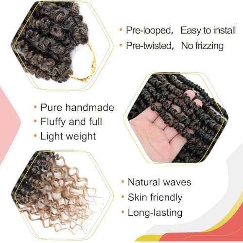 Pre Looped Passion Twist Crochet Hair - 10 Inch, 8 Packs, 1B/27 Variation