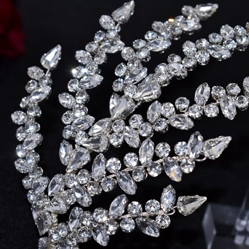 Mpoikba Silver Bridal Headband with Rhinestones, Wedding Hair Accessory for Brides
