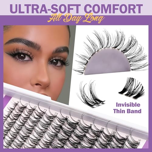 Fluffy Lash Extension Kit, 10?18mm Multi-Layer Individual Eyelash Clusters, Ultra-Soft Reusable Natural Look Wispy Set with Bond & Seal, Tweezers & Remover for Beginners