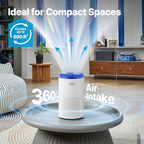 Air Purifier for Bedroom 500 sq ft HEPA & Deodorization Filter Night Light - White 50