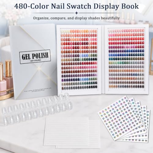 480 Nail Swatch Book with 600 Practice Tips & Number Labels for Salon & Personal Use