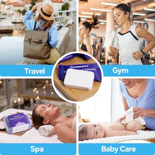 Premium Compressed Towels (50 Pack)-9.4" x 11.8", Portable Cotton Coin Tissues, Disposable Washcloths, Face Towels for Travel, Beauty, Camping, Hiking, Outdoor Activities