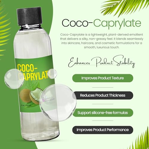 Coco Caprylate Oil for Cosmetics (8 Oz / 236 mL) Coco-Caprylate Plant-Based Emollient for Cosmetics, Serums, and Conditioners Natural Silicone Alternative for Skin and Hair Care Formulations