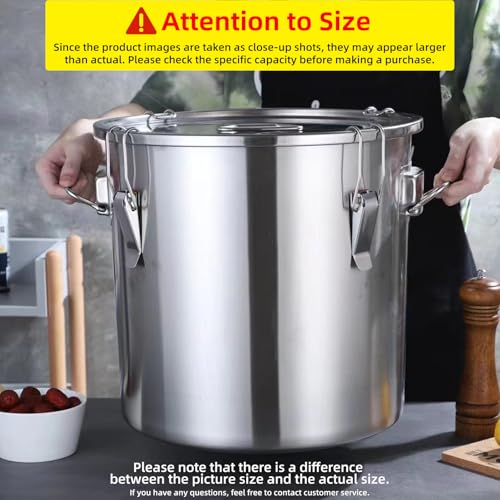 304 Stainless Steel Food Storage Container 5.55 Gal - Airtight Lids & Lock Clips