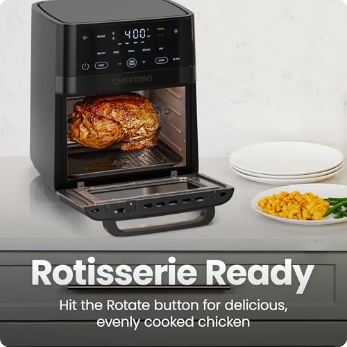 14 Quart Black Air Fryer Oven with Rotisserie & Dehydrator - 6-in-1 Multifunctional Cooker