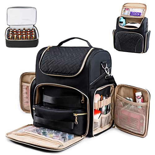 Nail Polish Organizer Holds 48 Bottles and a Nail Lamp, Nail Tech Storage Case Large Nail Polish Bag with 2 Removable Boxes and Tools Storage Pockets