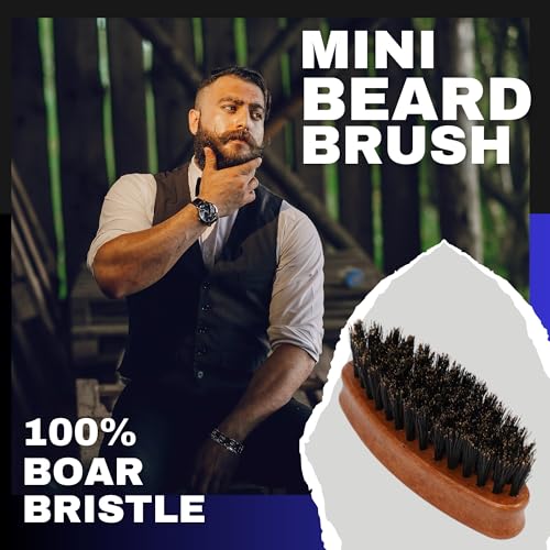 Gents Wood Small Travel Beard Brush - Natural Boar Bristles with Wooden Grooved Handle Mini Size Portable (Small, 3, Count)