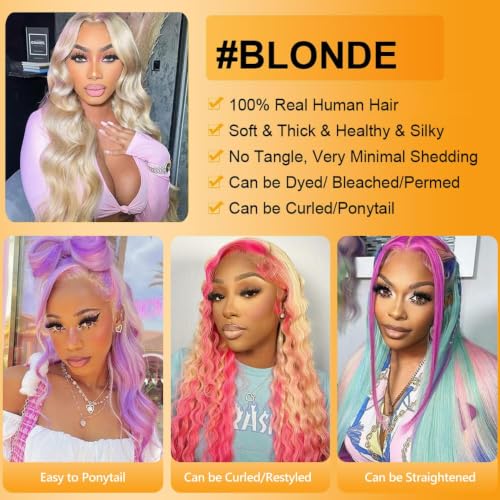 Russian Blonde Body Wave Lace Frontal Human Hair 12 Inch Pre-Plucked Natural Hairline