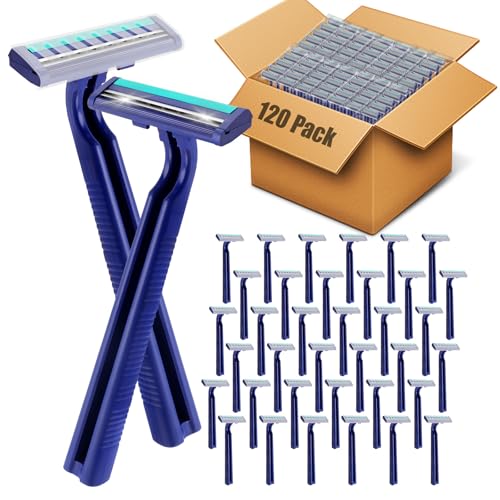 120 Pack Disposable Razors Twin Blade Shavers for Men & Women Travel Hotel & Charity Use - Blue
