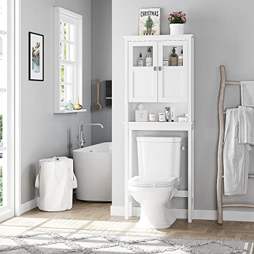 Spirich Over Toilet Bathroom Storage Cabinet with Glass Doors, White