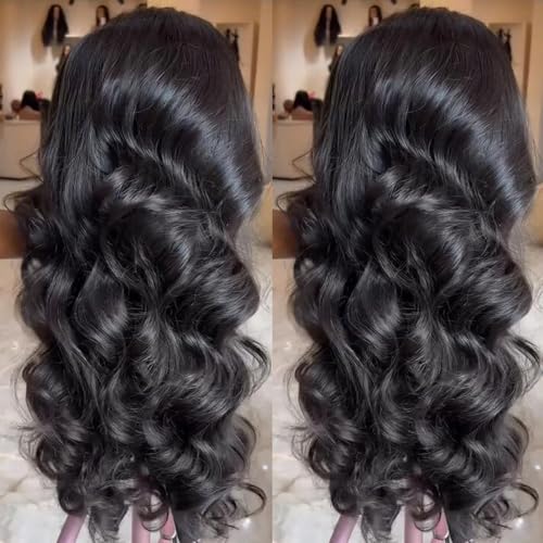 Deep Wave Lace Front Wigs 13x4 Body Wave Natural Black 24 Inch Synthetic Glueless Wig