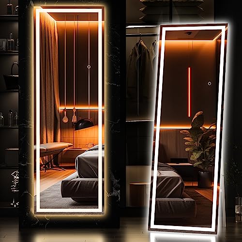 Hasipu White Full Length Mirror with Lights 56" x 15.8" LED Floor Standing & Wall Mount