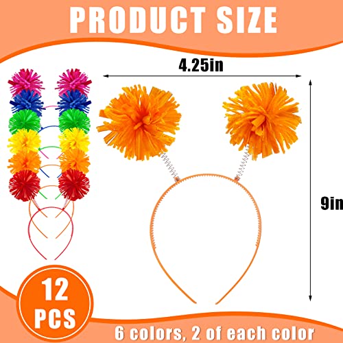 Pom Pom Headbands Set - Mixed Color 12 Pack for Parties & Festivals