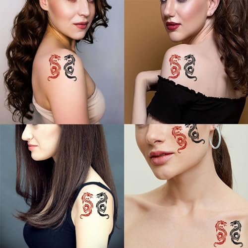 6 Sheets Realistic Tattoos Temporary Tattoos Fake Tattoos For Men Adults Black Red Tribal Dragon Animal Chinese Temporary Fake Tattoo For Women Neck Arm Chest For Woman