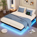 Floating Bed Frame Full Size with RGB LED Lights & Charging Station - Black