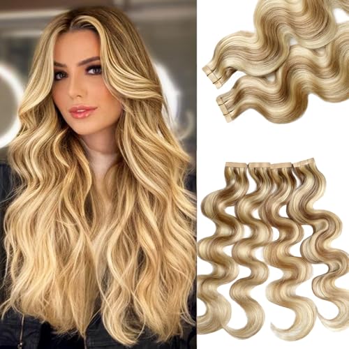 Munx Body Wave Tape-In Hair Extensions - Human Remy Blonde Highlight 14 Inch