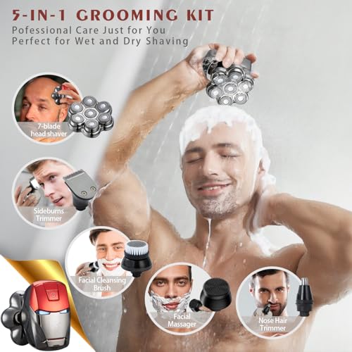 Electric Head Shaver for Bald Men Waterproof Rechargeable 7D Rotary Razor