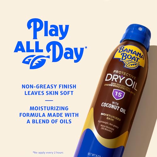 Banana Boat SPF 15 Dry Tanning Oil Spray 6 oz Pack of 3 - Water-Resistant, Argan Oil Formula