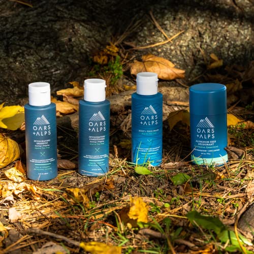 Oars + Alps Travel Kit for Men - Alpine Tea Tree Scent, Hair & Body Set with Reusable Pouch