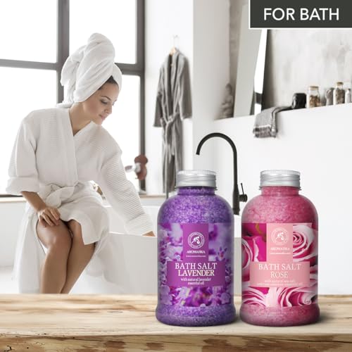 Bath Sea Salt Set with Lavender & Rose Essential Oils - Relaxing Body Care