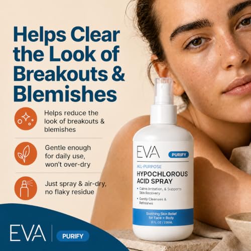 Eva Naturals Hypochlorous Acid Spray 8 Fl Oz Pack of 2 - Face & Body Mist for Sensitive Skin, Redness & Irritation Relief