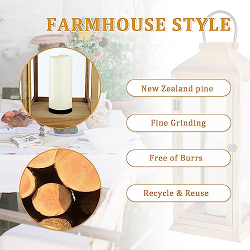 Bdor 2 Pack 22.5 Inch Outdoor Wooden Lanterns with LED Candles - Porch Decor