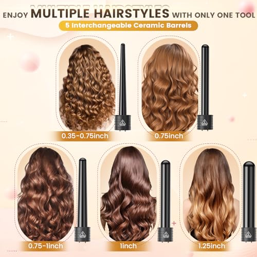 5-in-1 Curling Wand with Interchangeable Ceramic Barrels - Black