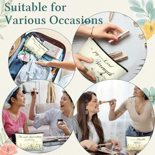 Abbylike 40 Pcs Christian Gift for Women Include 20 Bible Verse Makeup Bags 20 Christian Compact Mirrors Inspirational Religious Scripture Gift for Mom Sister Birthday Christmas(Elegant Style)