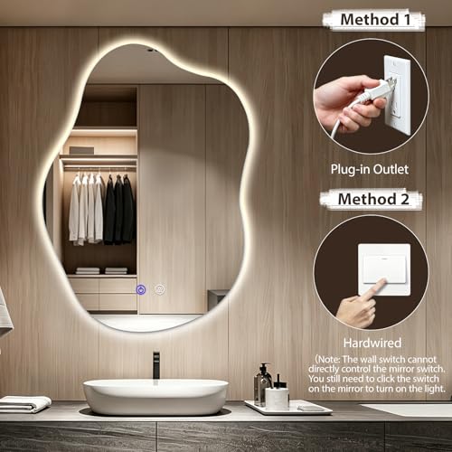 Irregular Cloud-Shaped Backlit LED Bathroom Mirror 30" x 20" - Dimmable, Anti-Fog
