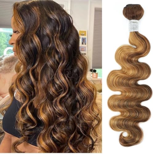 12 Inch Honey Blonde Highlight Body Wave Hair Bundles - Brazilian Human Hair - Variation of 4/27 Highlight / 12" Single Bundle