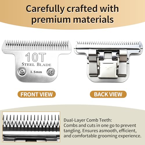 Silver 10T Steel Clipper Blade for Professional Clippers - Compatible with Andis & Oster A5 - 1 Pack - Variation of Silver-10T