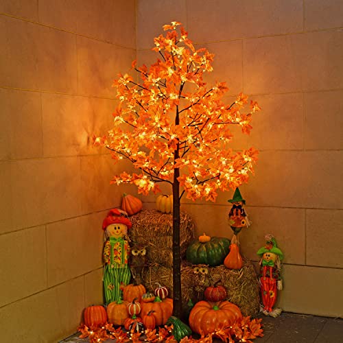 7FT LED Lighted Maple Tree - Fall Harvest Thanksgiving Decor with 208 Warm White Lights