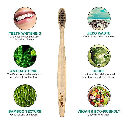Eco Friendly Bamboo Toothbrush Set - Soft Charcoal Bristles for Sensitive Gums, Recyclable & Biodegradable, 48 Count