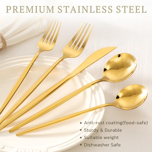 Elegant Gold Silverware Set 48-Piece Flatware Cutlery for 8 with Steak Knives