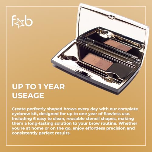 Eyebrow Kit with Stencils & Powder - Waterproof Contour Palette for Natural, Perfect Brows - Light/Medium Brown