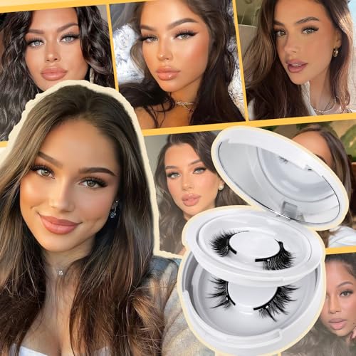 QUEWEL Magnetic Eyelashes 1 Pair Reusable Magnetic Eyelashes Natural Look with Applicator No Glue Needed Lash Clusters Kit Easy to Wear and Remove(XYT-A01)