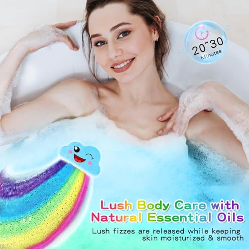 Rainbow Kids Bath Bombs Gift Set with Blueberry, Passion Fruit, Peach & Pineapple - 4 Pcs