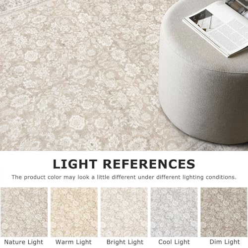 SIILOOM 2.6x18 ft Washable Non Slip Area Rug for Hallway & Kitchen - Cream/Beige/Yellow/White/Grey, Vintage Floral Pattern