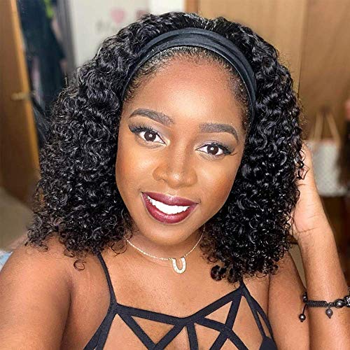 Black 10 Inch Curly Headband Wig Human Hair Glueless for Black Women