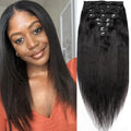 CZAAKX 16 Inch 120g Yaki Straight Clip-in Hair Extensions Natural Black for Women