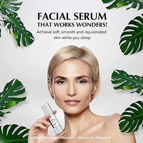 Facial Night Serum with AHA + Collagen, Night Serum for Face, Anti Aging Night Serum, Collagen Boost Anti Aging Serum, Nutrient-Rich Night Face Serum with Vitamins C, B, E, Collagen Skin Care