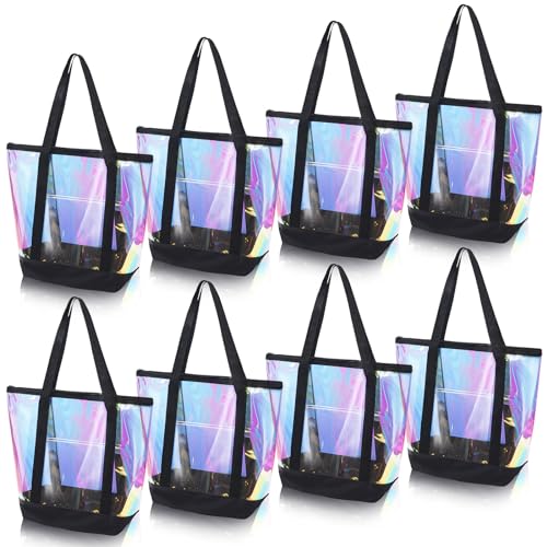 Reginary Clear Tote Bags 8 Pcs Security Approved See-Through Shoulder Bags with Zipper - Black TPU Variation
